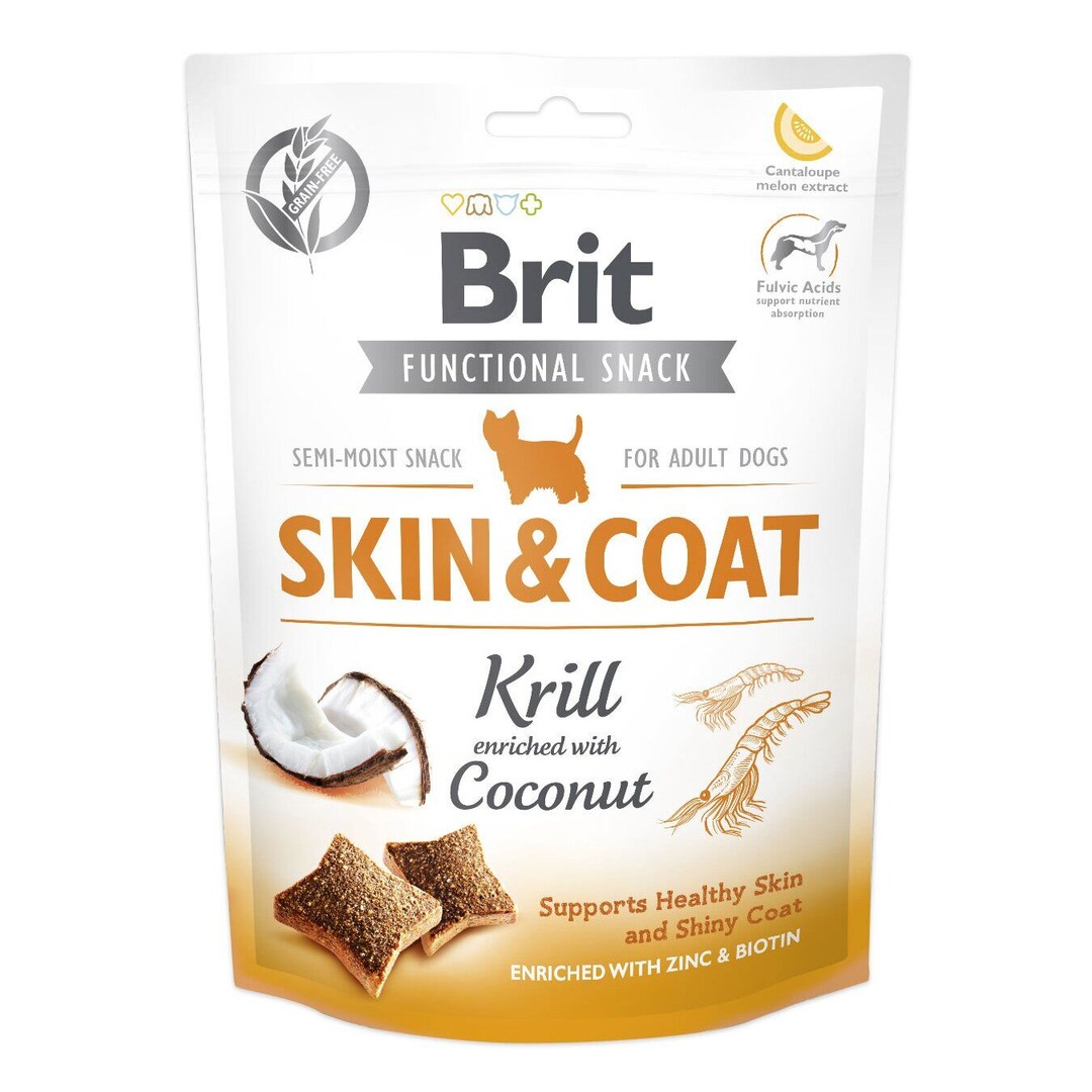 Обзор Brit Functional Snack Skin & Coat: лакомство для кожи и шерсти собак с крилем и кокосом — состав, плюсы и минусы