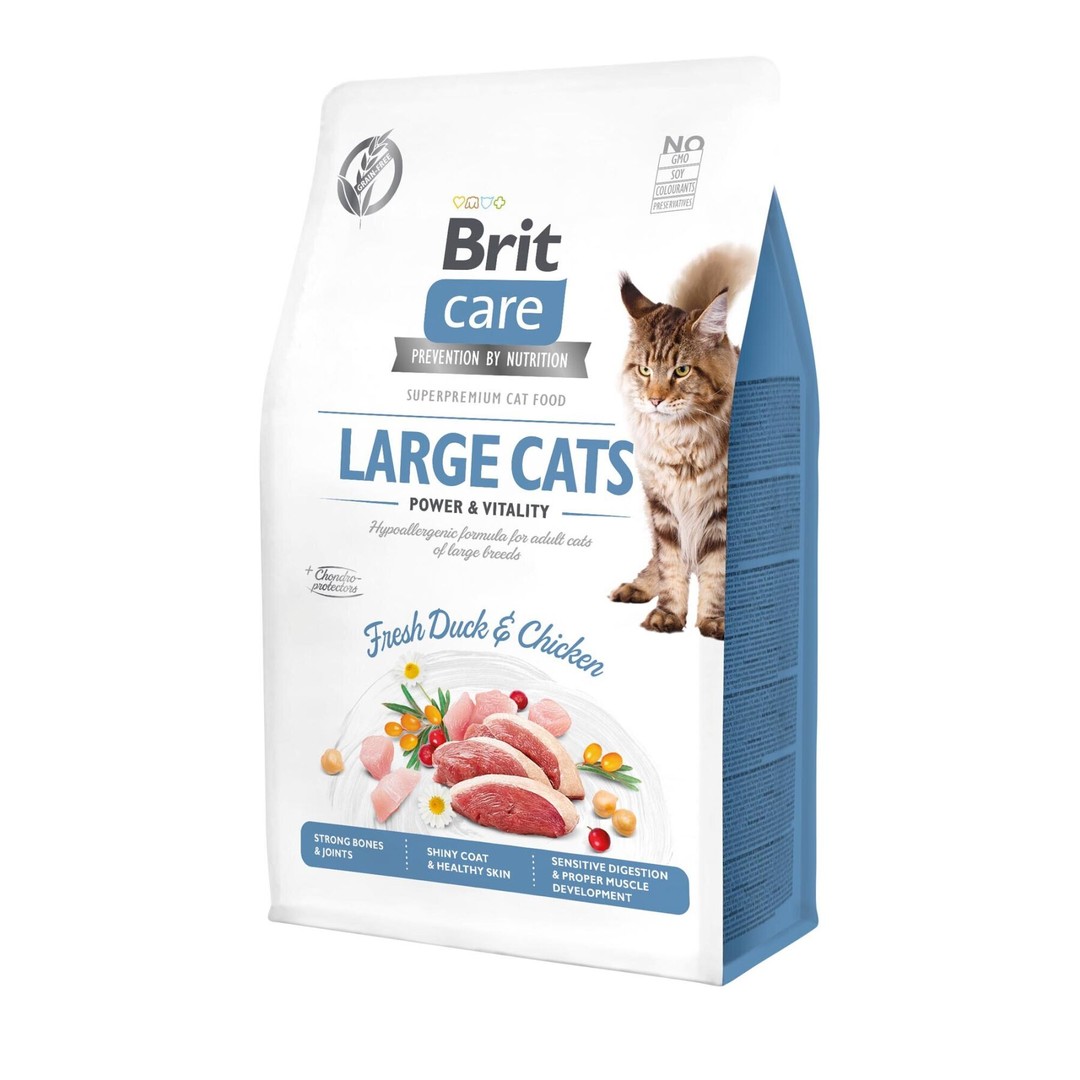 Обзор Brit Care Cat GF Large cats Power & Vitality: корм для крупных кошек с уткой и курицей — состав, плюсы и минусы