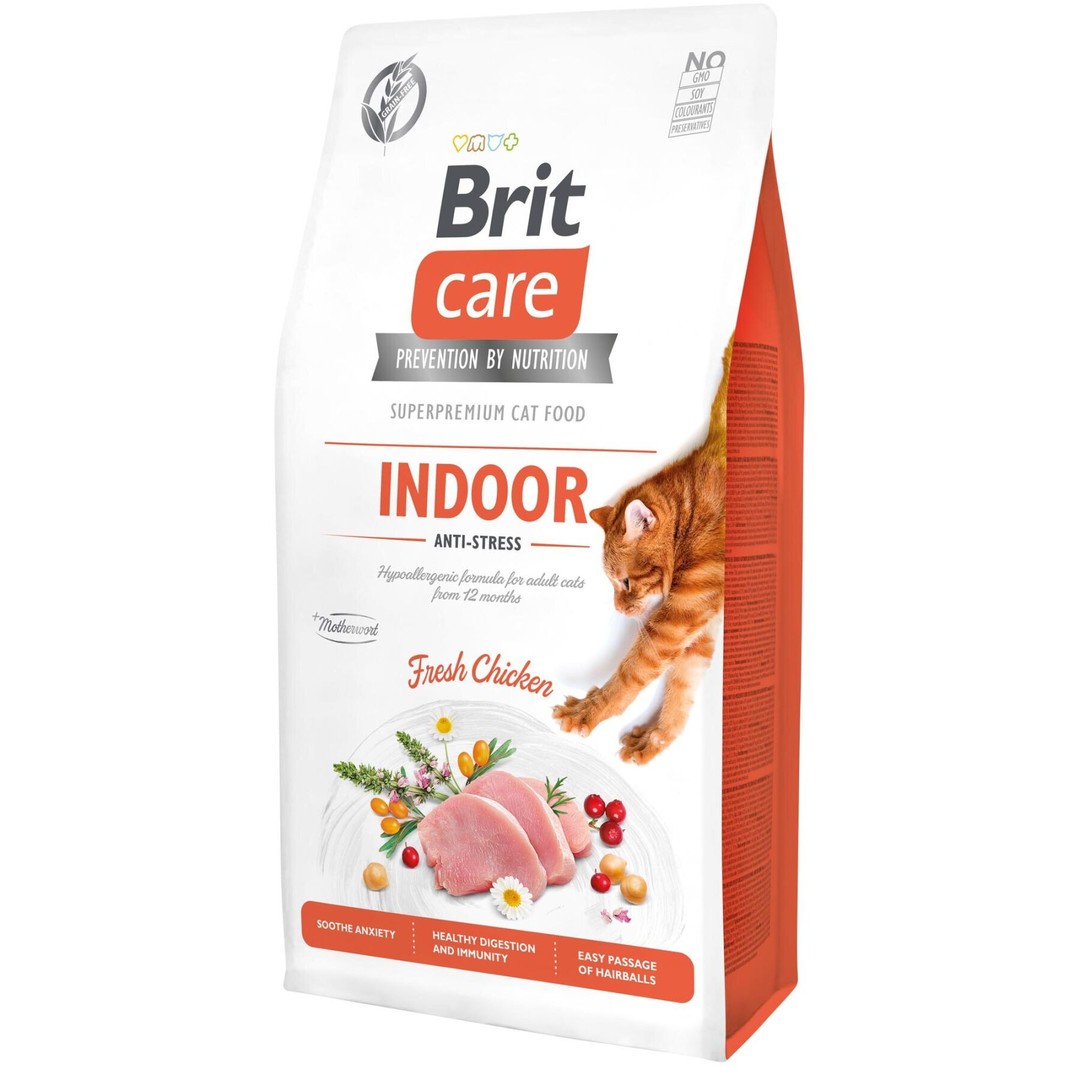 Обзор Brit Care Cat GF Indoor Anti-stress: корм для домашних кошек с пустырником и ромашкой — состав, плюсы и минусы