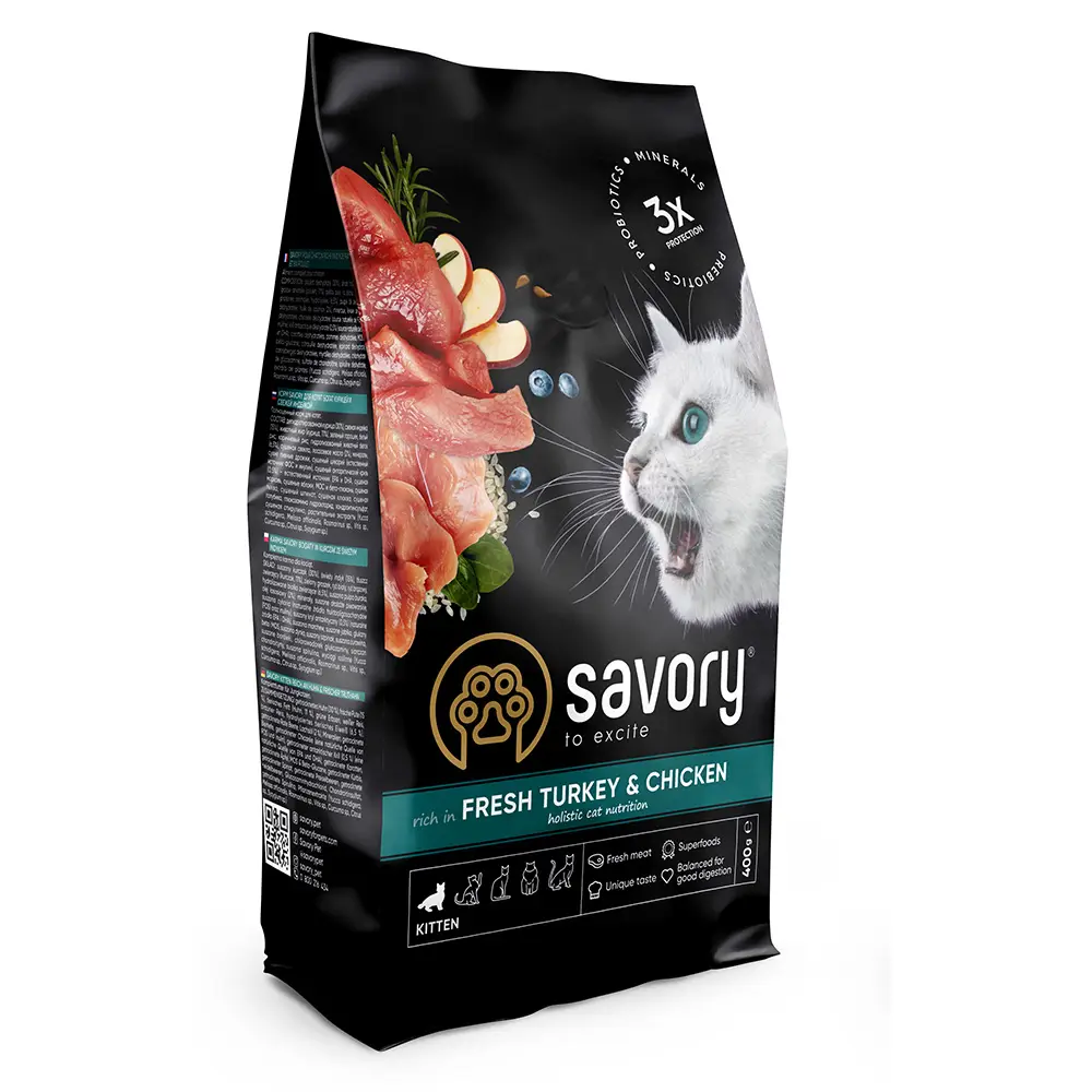Обзор Savory Kitten с индейкой и курицей: корм для котят — состав, анализ, плюсы и минусы