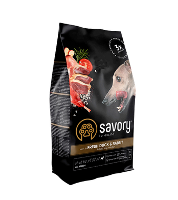 Обзор Savory Adult Dog с уткой и кроликом: холистик-корм для собак всех пород — состав, плюсы и минусы
