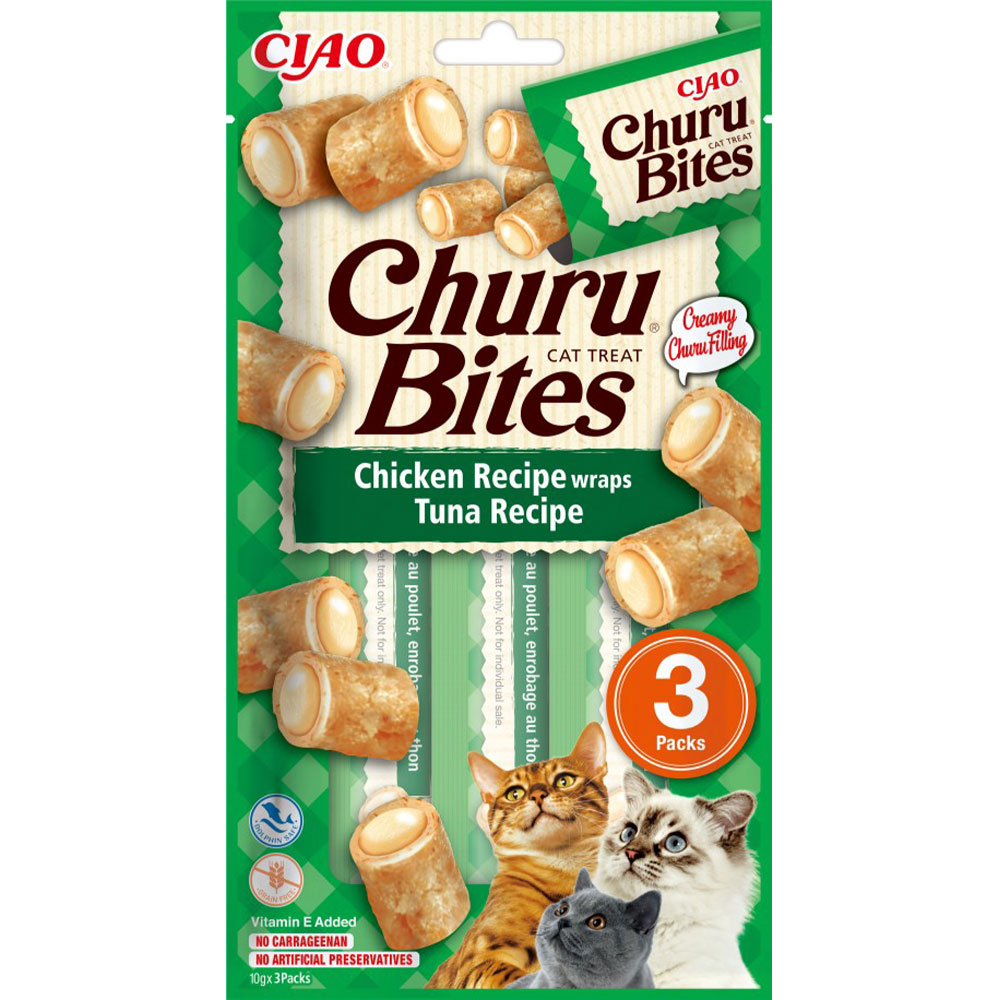Обзор INABA Churu Bites Chicken & Tuna 3×10 г: мягкие подушечки с начинкой Чуру для кошек — состав, как давать, плюсы и минусы