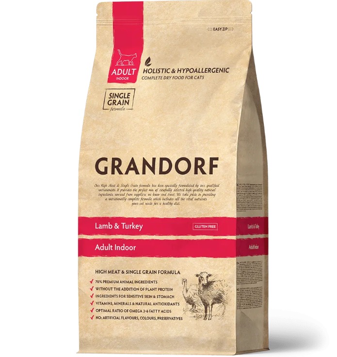Обзор Grandorf Cat Indoor Lamb & Turkey 400 г: корм для домашних кошек с ягнёнком и индейкой — плюсы и минусы
