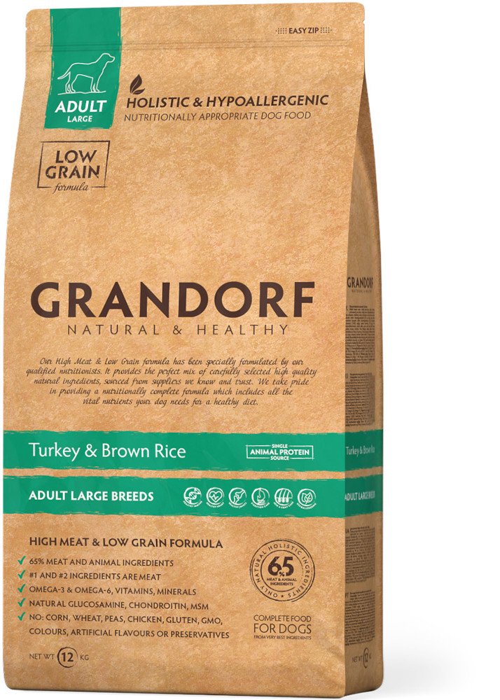 Обзор Grandorf Dog Adult Maxi Turkey 10 кг: монобелковый корм для крупных собак с индейкой — плюсы и минусы