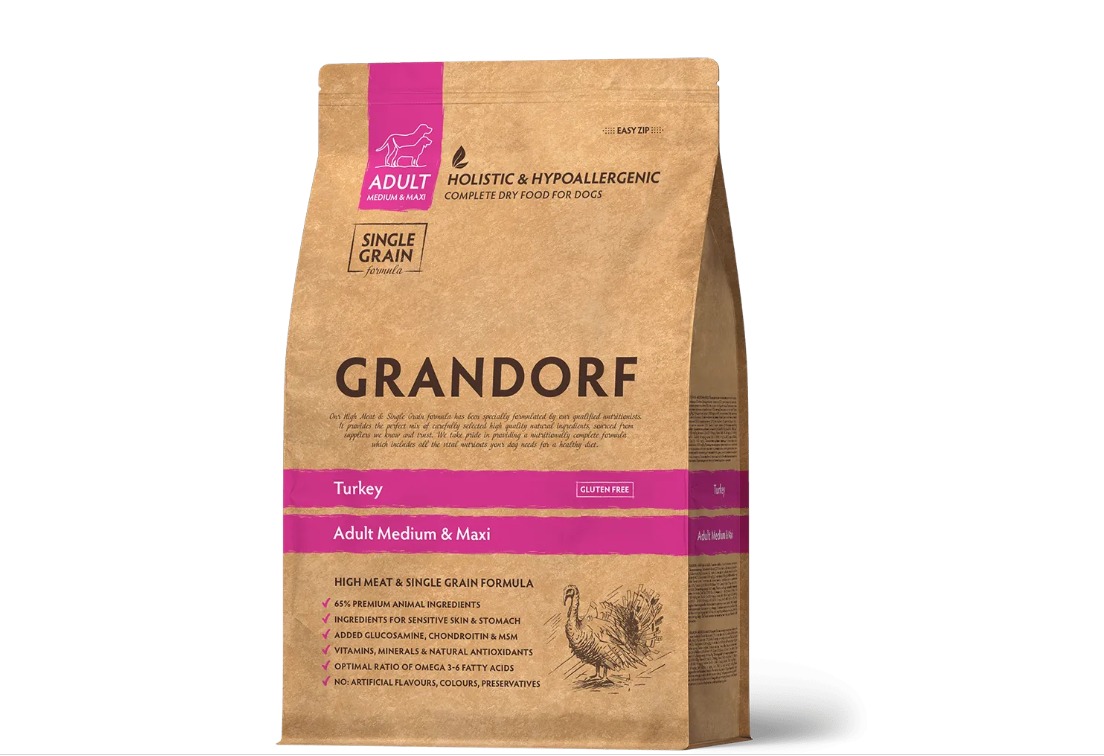 Обзор Grandorf Dog Medium & Large Turkey 10 кг: монобелковый корм для средних и крупных собак — плюсы и минусы