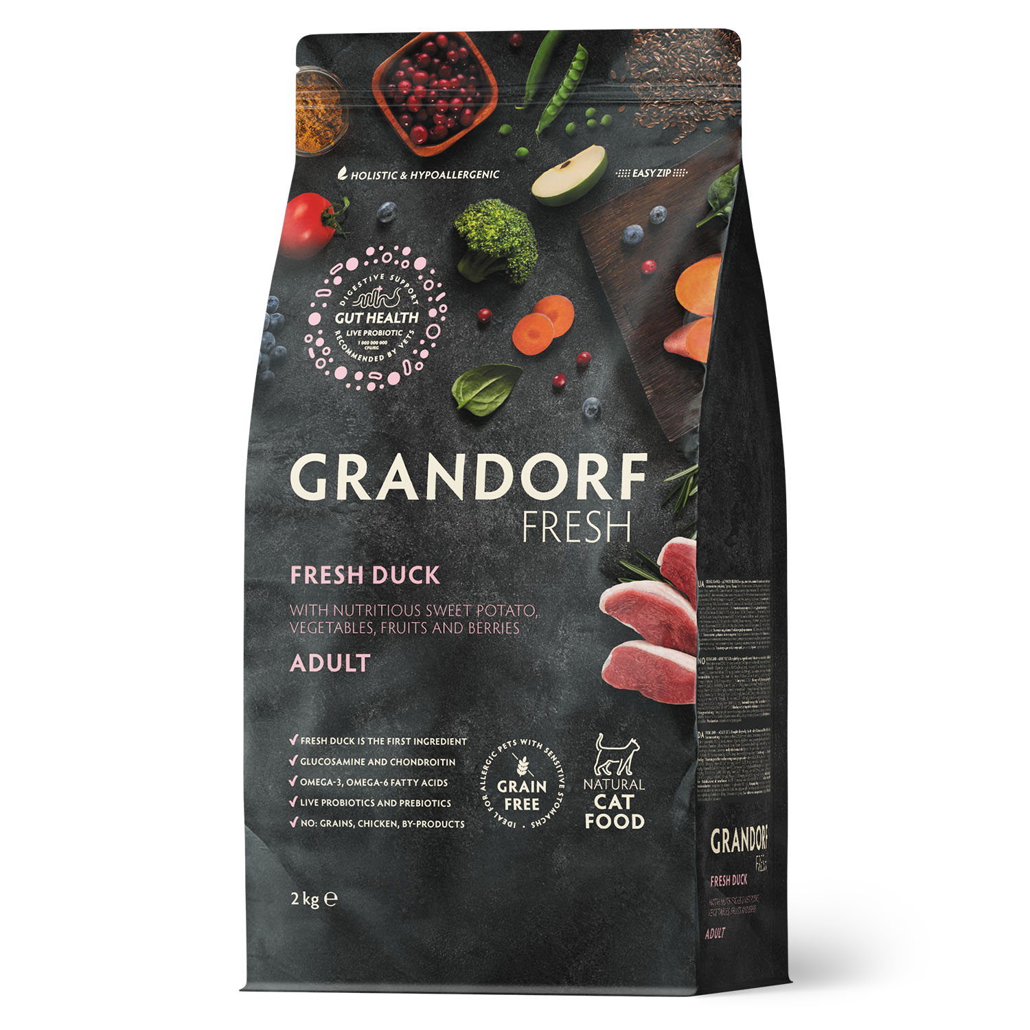 Обзор Grandorf Fresh Cat Duck & Sweet Potato 2 кг: беззерновой корм со свежей уткой — плюсы и минусы