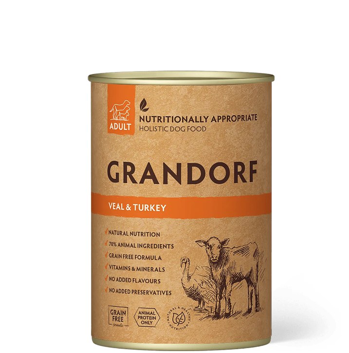 Обзор Grandorf Dog Wet Veal & Turkey 400 г: влажный корм для собак с телятиной и индейкой — плюсы и минусы