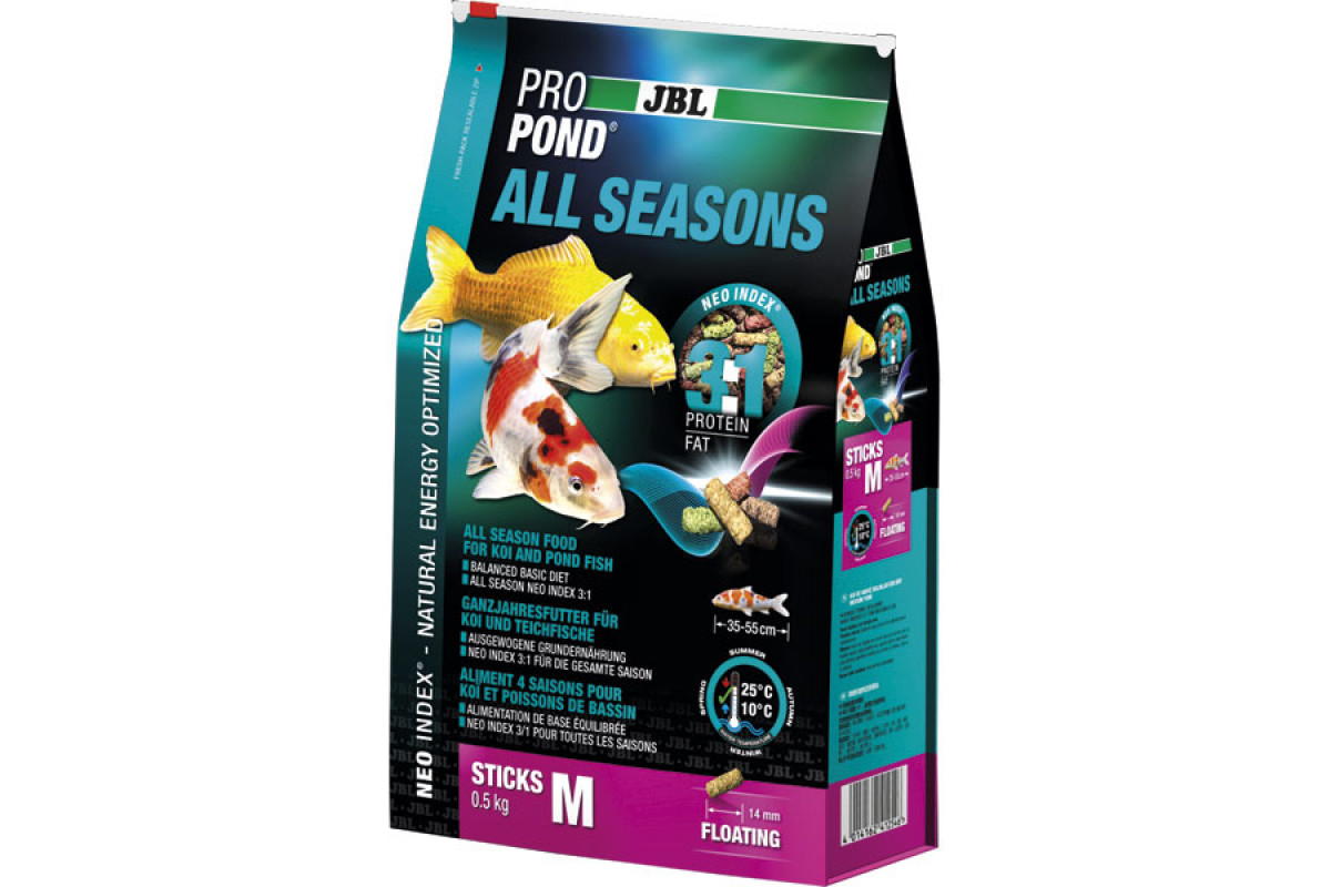 Обзор JBL ProPond All Seasons M 5,8 кг: всесезонный корм-палочки для кои и прудовых рыб 35–55 см — плюсы и минусы