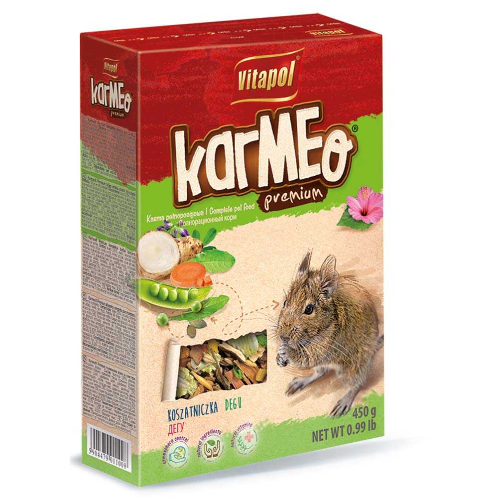 Обзор Vitapol Karmeo для дегу 450 г: корм премиум-класса на основе гранул из сена и люцерны с травами и овощами — состав, плюсы и минусы