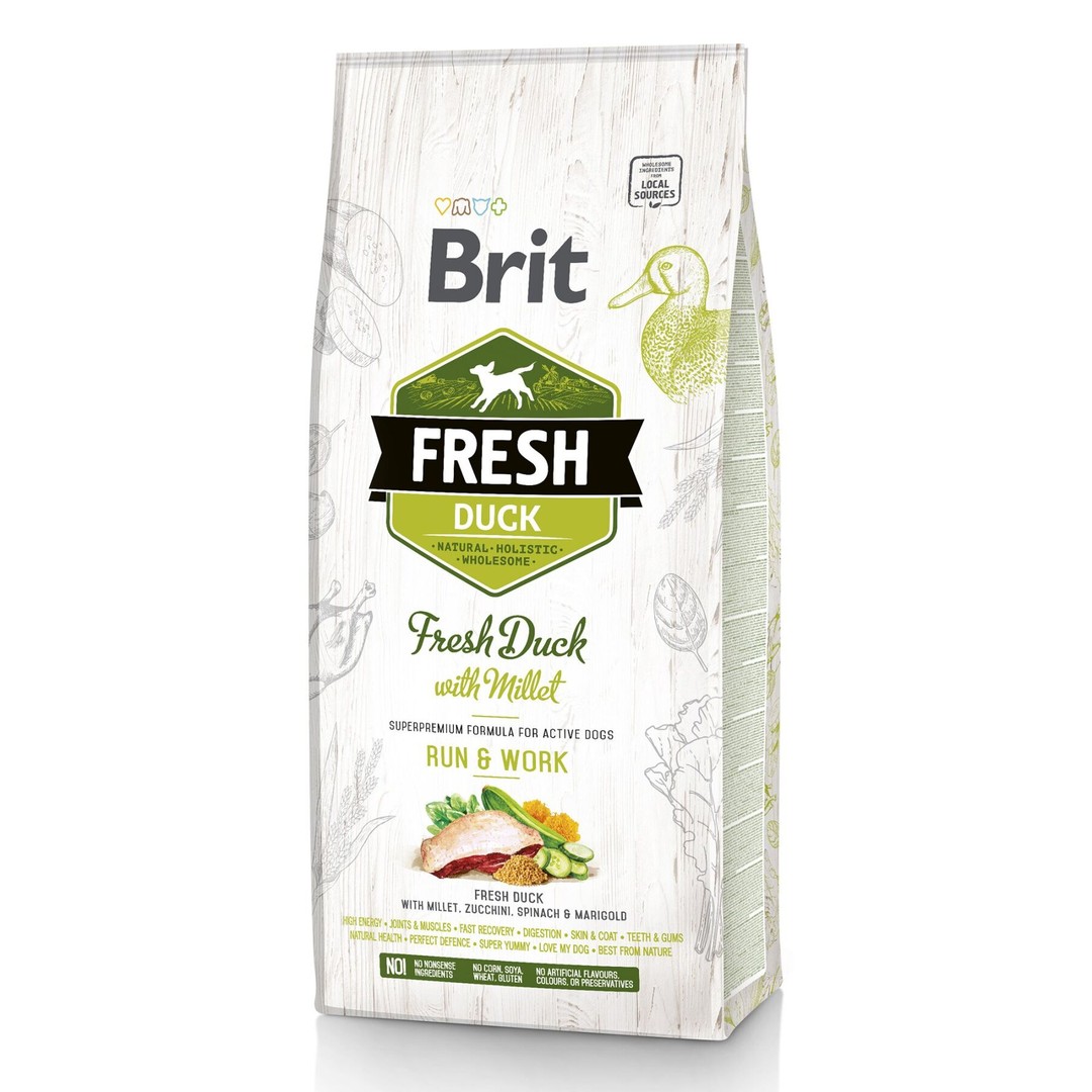 Обзор Brit Fresh Duck & Millet 12 кг: корм с уткой и пшеном для активных собак — плюсы и минусы