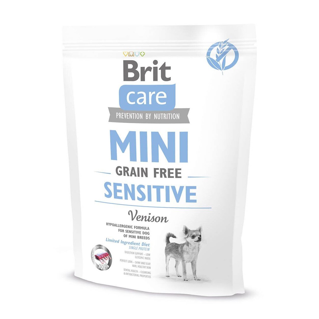 ΠΠ±Π·ΠΎΡ Brit Care Mini GF Sensitive: ΠΊΠΎΡΠΌ Ρ ΠΎΠ»Π΅Π½ΠΈΠ½ΠΎΠΉ Π΄Π»Ρ ΠΌΠΈΠ½ΠΈ-ΡΠΎΠ±Π°ΠΊ Ρ ΡΡΠ²ΡΡΠ²ΠΈΡΠ΅Π»ΡΠ½ΡΠΌ ΠΏΠΈΡΠ΅Π²Π°ΡΠ΅Π½ΠΈΠ΅ΠΌ β ΡΠΎΡΡΠ°Π², ΠΏΠ»ΡΡΡ ΠΈ ΠΌΠΈΠ½ΡΡΡ