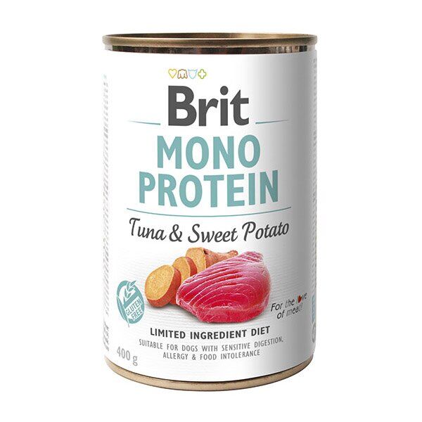 Обзор Brit Mono Protein Tuna & Sweet Potato 400 г: рыбные консервы для собак с бататом — плюсы и минусы