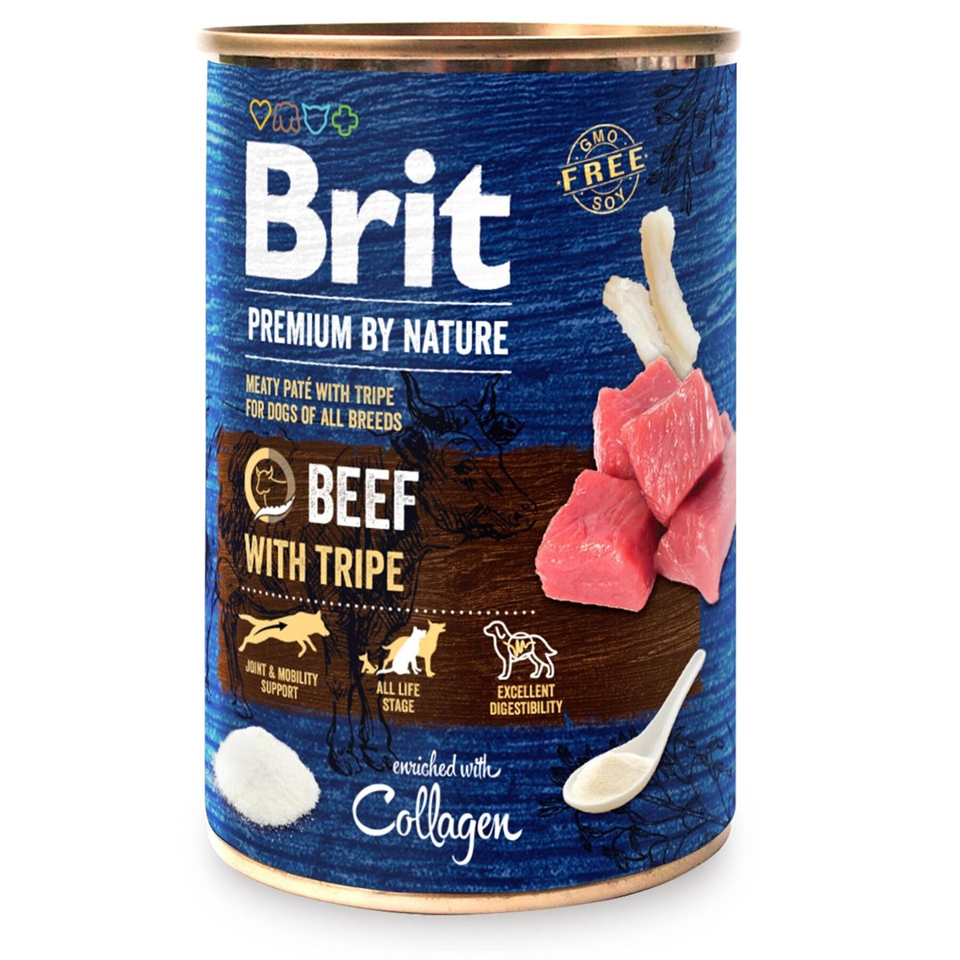 Обзор Brit Premium by Nature Beef with Tripe 400 г: паштет с говядиной и рубцом для собак — состав, плюсы и минусы