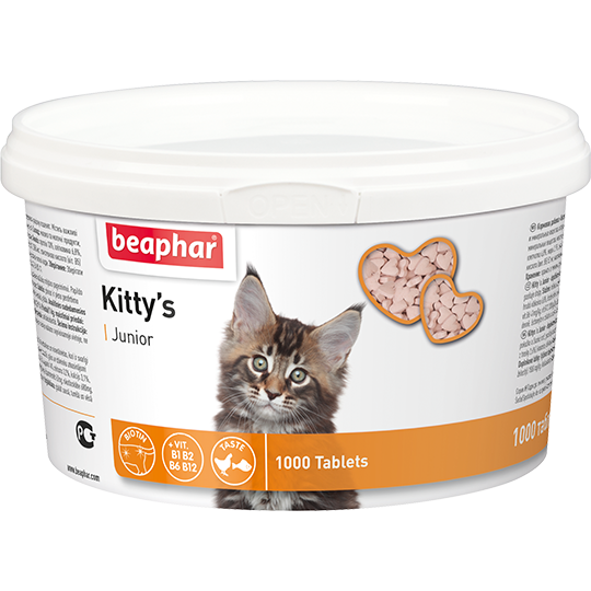 ΠΠ±Π·ΠΎΡ Beaphar Kitty's Junior, 1000 ΡΠ°Π±Π»Π΅ΡΠΎΠΊ: Π²ΠΈΡΠ°ΠΌΠΈΠ½Π½ΠΎΠ΅ Π»Π°ΠΊΠΎΠΌΡΡΠ²ΠΎ Ρ Π±ΠΈΠΎΡΠΈΠ½ΠΎΠΌ Π΄Π»Ρ ΠΊΠΎΡΡΡ Ρ 6 Π½Π΅Π΄Π΅Π»Ρ β ΡΠΎΡΡΠ°Π², Π΄ΠΎΠ·ΠΈΡΠΎΠ²ΠΊΠ°, ΠΏΠ»ΡΡΡ ΠΈ ΠΌΠΈΠ½ΡΡΡ