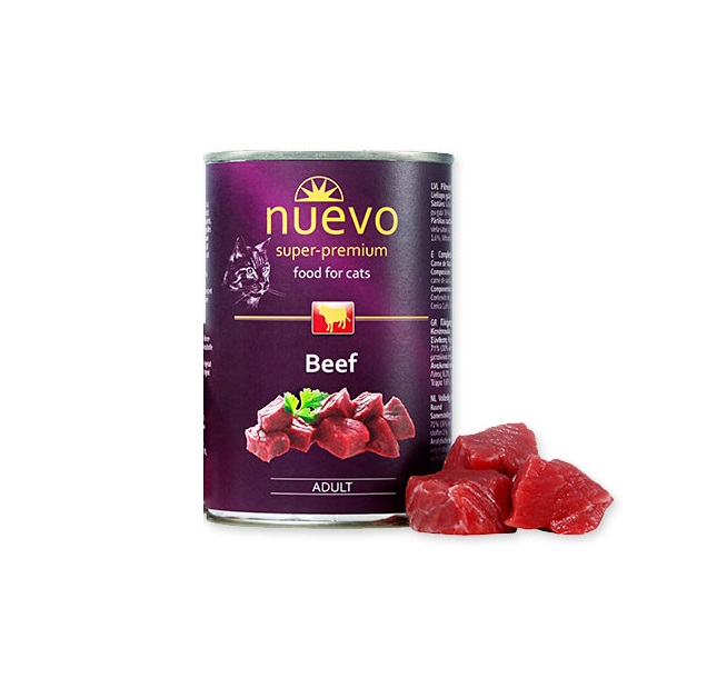 Обзор NUEVO Cat Adult Beef 400 г: полнорационная консерва с говядиной для кошек — плюсы и минусы