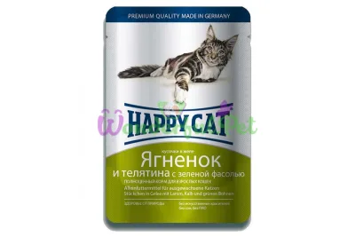 Влажный корм Happy Cat Lamm Kalb Bohn Gelee для взрослых кошек кусочки в желе с телятиной и ягненком 100 г