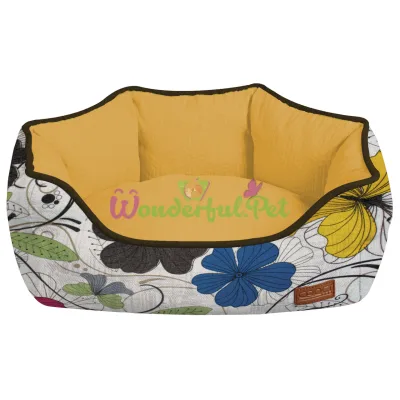 Диван для животного COZY FLO, овальный, оранж цветы, 40x32x16 см