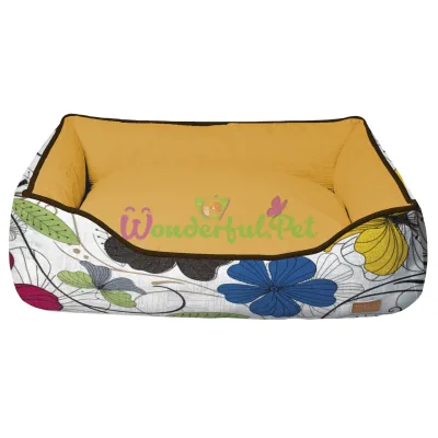 Диван для животного COZY FLO, прямоугольный, оранж цветы, 70x60x20 см