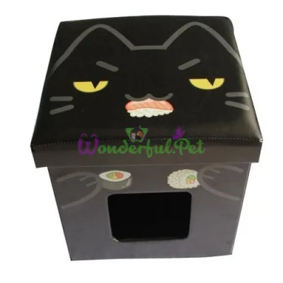 Пуф для интерьера CROCI Catmania Black Cat, с домиком для кота, черный, 38х38х38 см
