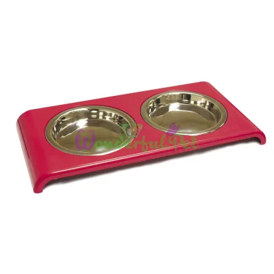Миска CROCI DOPPIA CAT, на барстойке, нержавейка, красная, 2x0,18л, 16 см 33х16х3 см