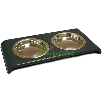 Миска CROCI DOPPIA CAT, на барстойке, нержавейка, черная, 2x0,18л, 16 см 33х16х3 см