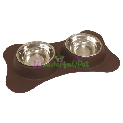 Миска CROCI SILICON, двойная, нержавейка, основа силикон, корич, 0,52л 42х25х5 см
