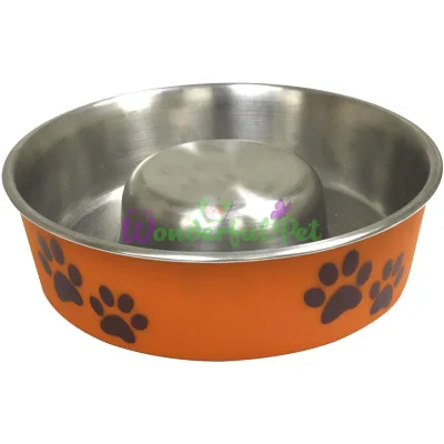 Миска CROCI сатин Roxy Slow Eating, оранж на резин. основе, нерж., 0,55л, 17 см