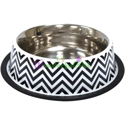 Миска CROCI Twiggy Stripes, нерж. с резиновым основанием, орнамент 0,70л, 21 см