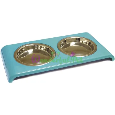 Миска CROCI DOPPIA CAT, на барстойке, нержавейка, бирюза, 2x0,18л, 16 см 33х16х3 см
