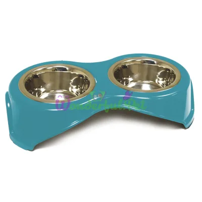Миска CROCI DOPPIA, на барстойке, нержавейка, бирюза, 2x0,4л, 14 см 36х18х9 см