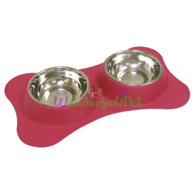 Миска CROCI SILICON, двойная, нержавейка, основа силикон, красная, 0,21л 42х25х5 см