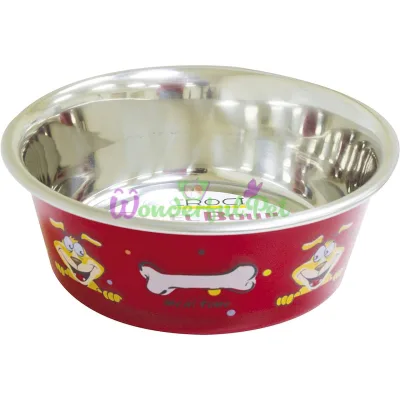 Миска CROCI сатин Woof, красная на резин. основе, нерж., 0,85л, 17 см