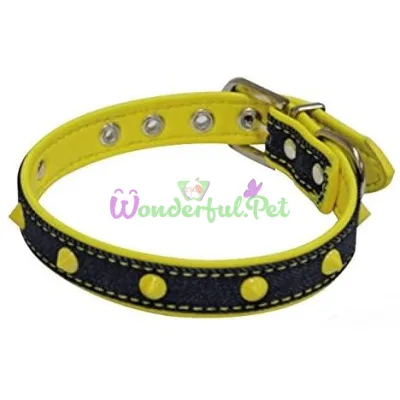 Ошейник FLUO JEANS, желтый, кожзам джинс, 2x40 см
