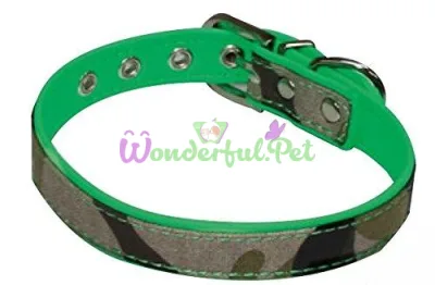 FLUO CAMOUFLAGE Collar, Khaki, Denim Faux Leather, 2×40 cm