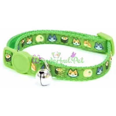 Ошейник д кота CATMANIA SUSHI, со звоночком, нейлон, зеленый, 23-35x1 см