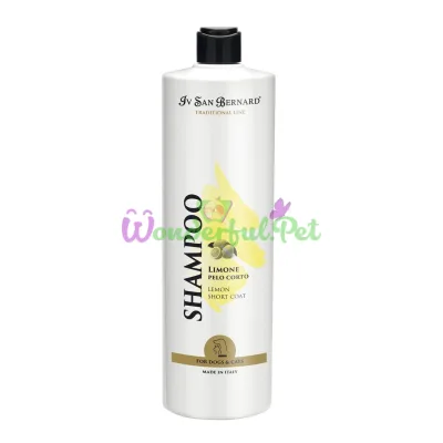 Iv San Bernard Lemon Shampoo for Short Coat (Cats, Dogs), Anti-Dandruff with Fresh Lemon, 1 L (pack of 12)