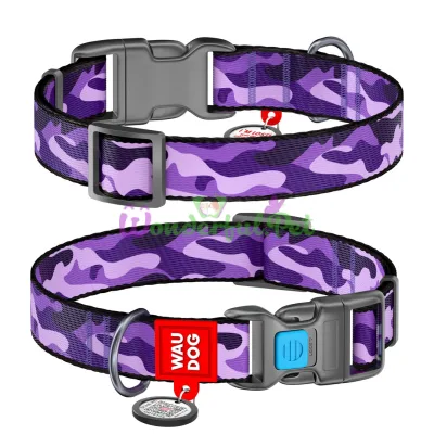 Ошейник Waudog Nylon с рисунком Фиолетовый камо ширина 20 мм, длина 24-40 см