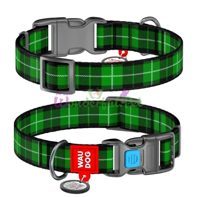 Ошейник Waudog Nylon с рисунком Шотландка зеленая ширина 25 мм, длина 31-49 см