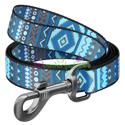 Поводок Waudog Nylon с рисунком Этно синий для собак 25 мм, 122 см