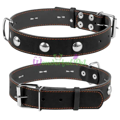 Single dog collar with decoration 35 mm, 48-63 cm, black