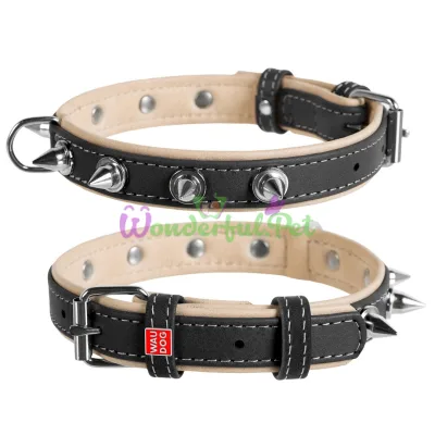Ошейник Waudog Soft с шипами, черный верх, ширина 20 мм, длина 30-39 см