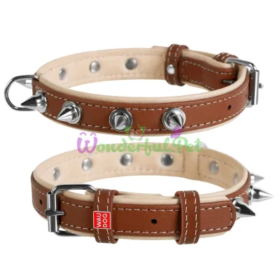 Ошейник Waudog Soft с шипами, коричневый верх, ширина 20 мм, длина 30-39 см