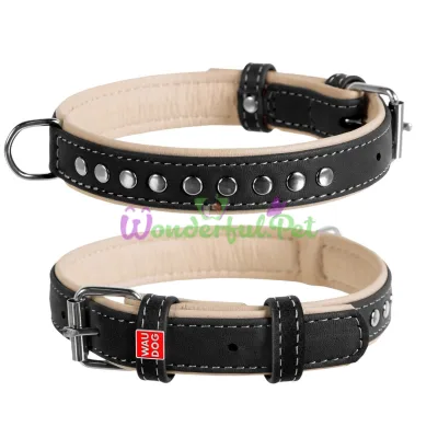 Waudog Soft Dog Collar with Metal Decor, Black, 15 mm, 27-36 cm