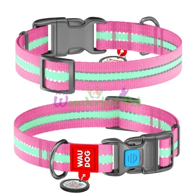 Ошейник Waudog Nylon светонакопительный, ширина 25 мм, длина 35-58 см, розовый