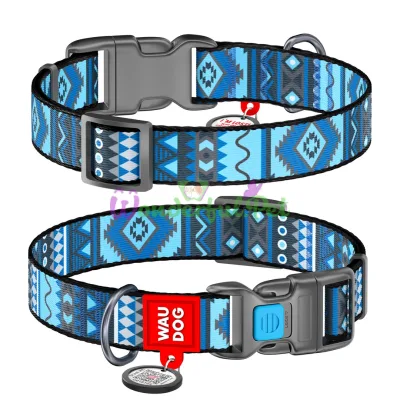 Ошейник Waudog Nylon с рисунком Этно синий ширина 25 мм, длина 31-49 см