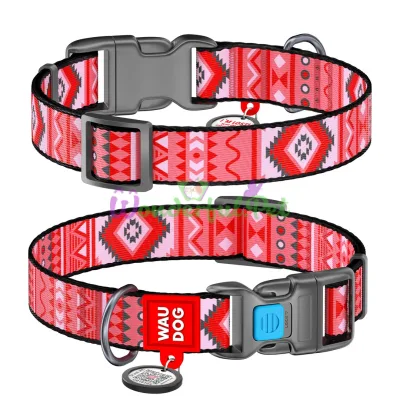 Ошейник Waudog Nylon с рисунком Этно красный ширина 20 мм, длина 24-40 см