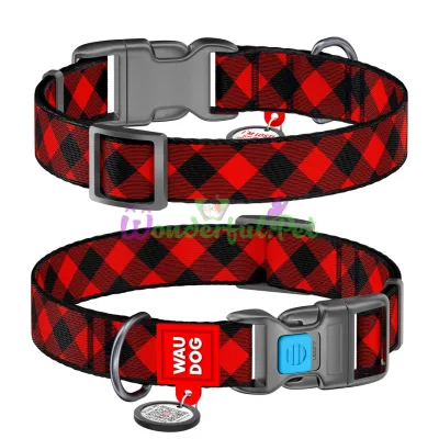 Ошейник Waudog Nylon с рисунком Шотландка красная ширина 25 мм, длина 35-58 см