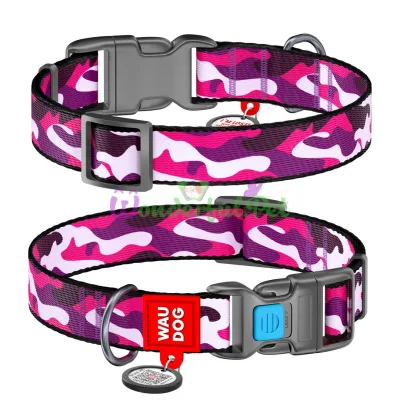 Ошейник Waudog Nylon с рисунком Розовый камо ширина 20 мм, длина 24-40 см