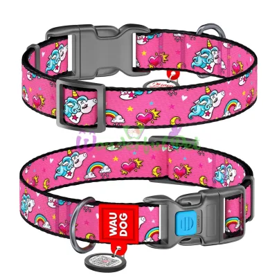 Ошейник Waudog Nylon с рисунком Единороги ширина 25 мм, длина 31-49 см