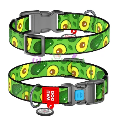 Waudog Nylon Collar with Avocado Print, 15 mm width, 23-35 cm length